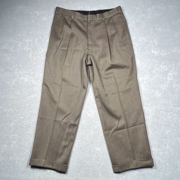 Brooks Brothers Pants Mens Size 36 Brown Pleated-Cuffed Dress Trousers